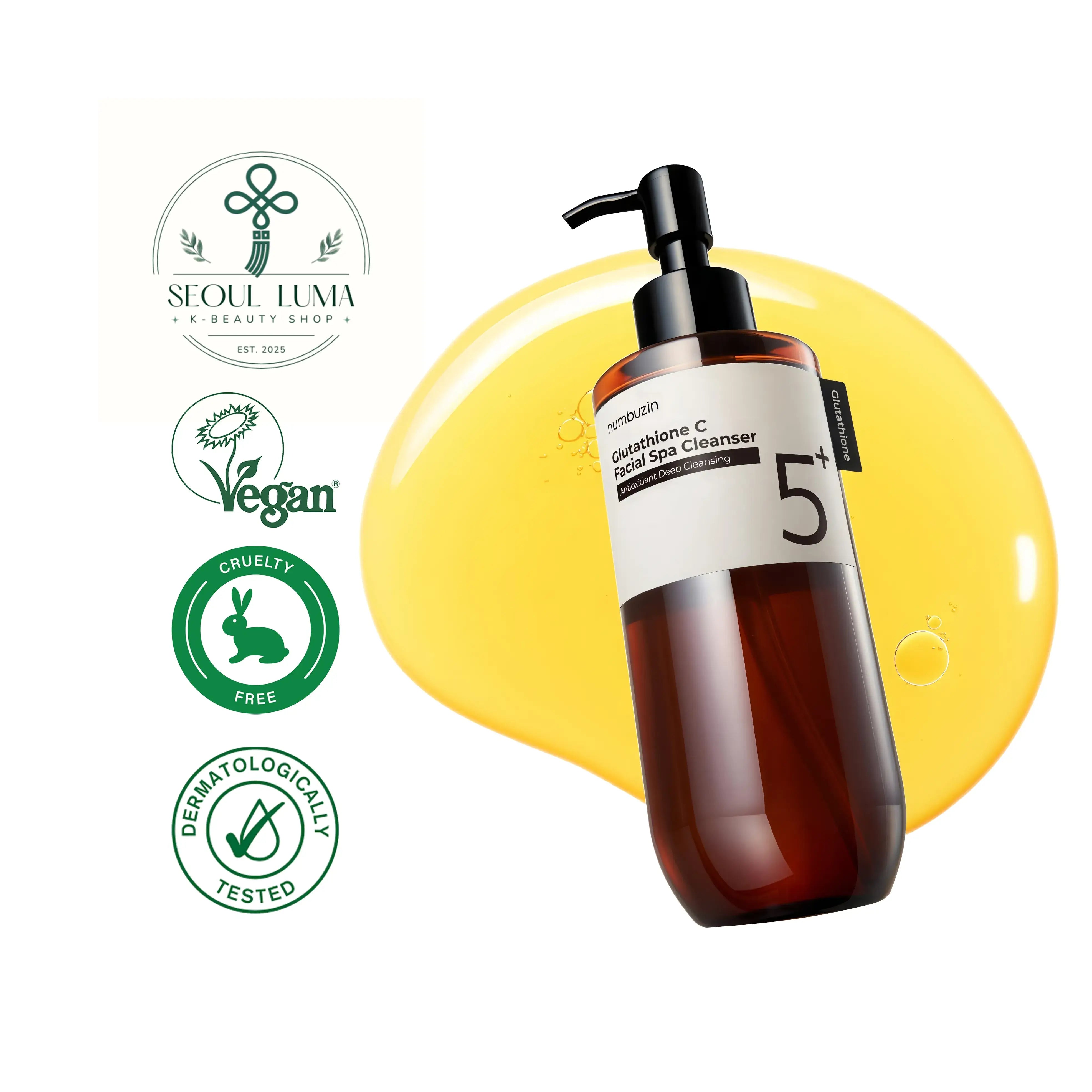 NUMBUZIN No.5 Glutathione C Facial Spa Cleanser with glutathione, vitamin C, jojoba oil, and 5 essential oils for deep cleansing and aromatherapy experience